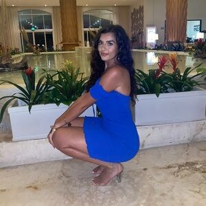 Off the Shouler Royal Blue Ribbed Dress